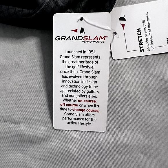 Grand Slam Men’s Performance Golf Polo Black Checkered Medium M/M UPF 50 - Picture 6 of 8